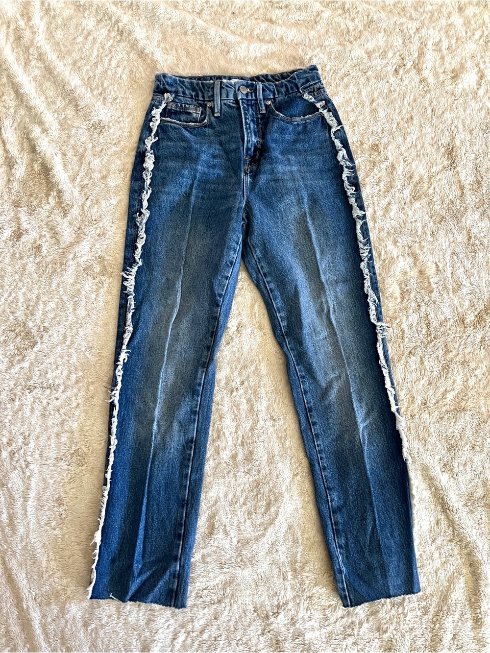 GOOD AMERICAN Woman's Blue Fringe Rodeo Skinny Jeans Size 00